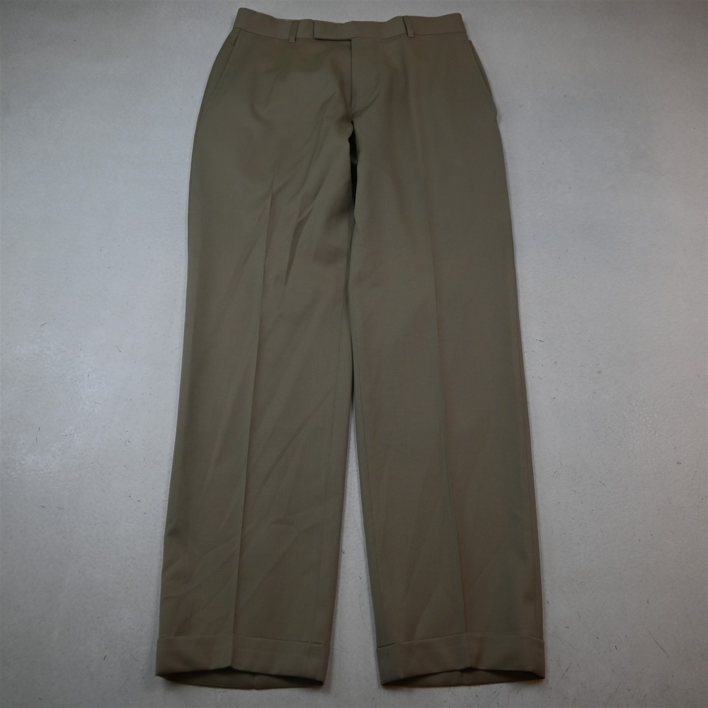 Hugo Boss 28x32 Khaki 100% Wool James Brown Cuffed Classic Dress Mens Pants